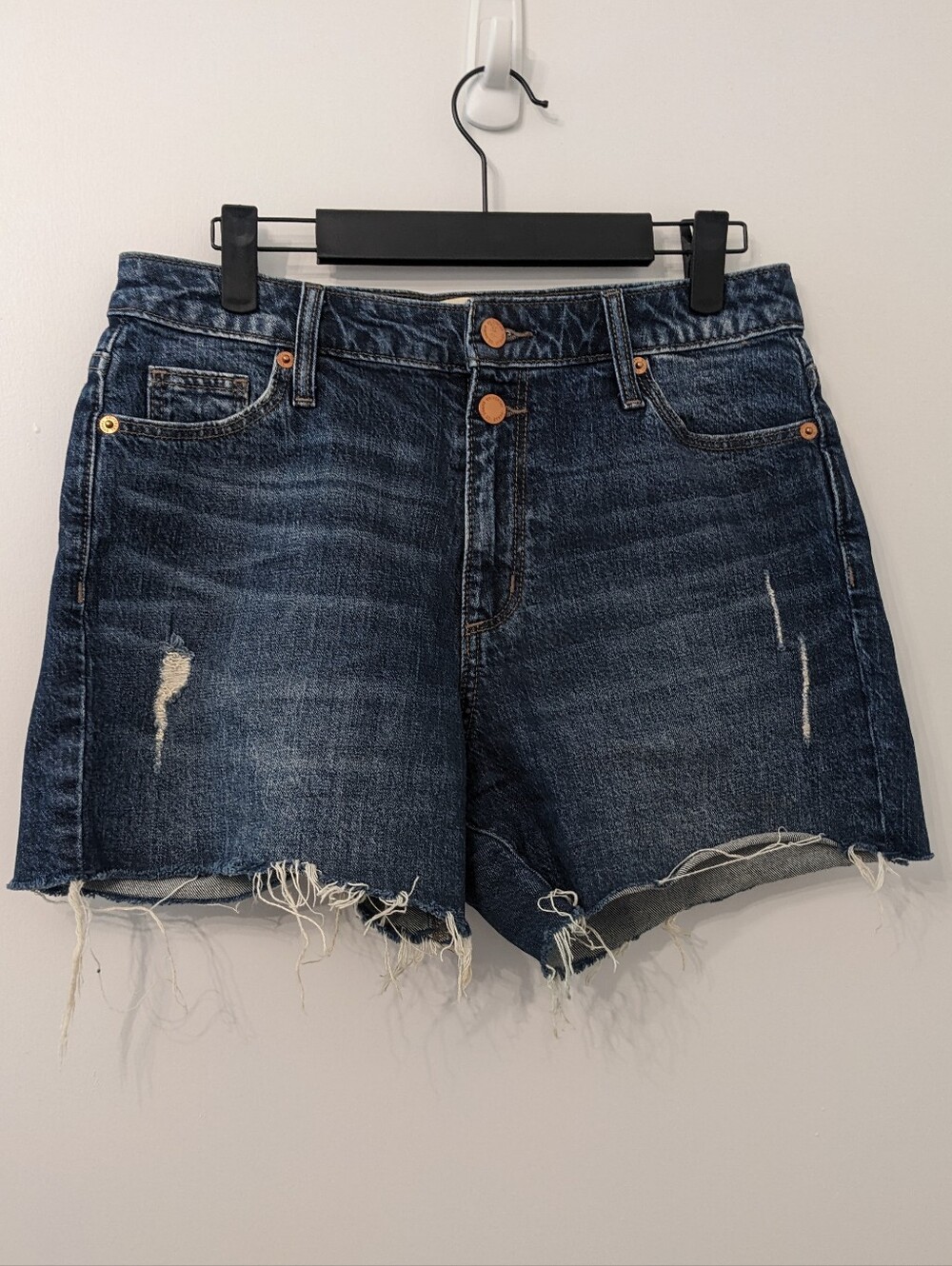 Universal Thread Vintage Midi Dark Blue Wash Distressed Denim Shorts Size 4/27R